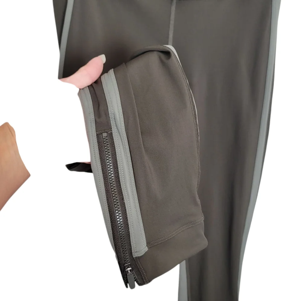Lululemon Zip The Line Crop Leggings in Dark Olive / Grey Sage